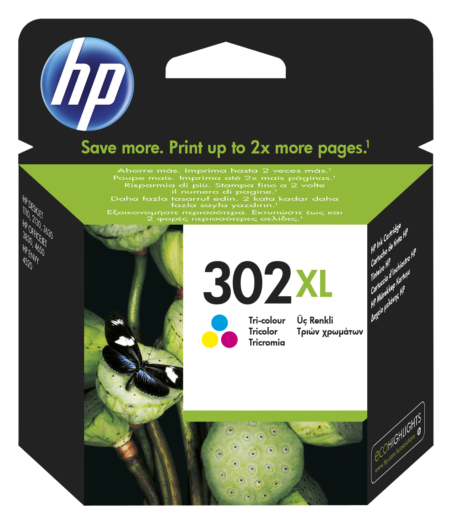 HP 302XL - F6U67AE - Tinte Farbe (Cyan, Magenta, Gelb) - für Deskjet 11XX, 21XX, 36XX; Envy 451X, 452X; Officejet 38XX, 46XX, 52XX