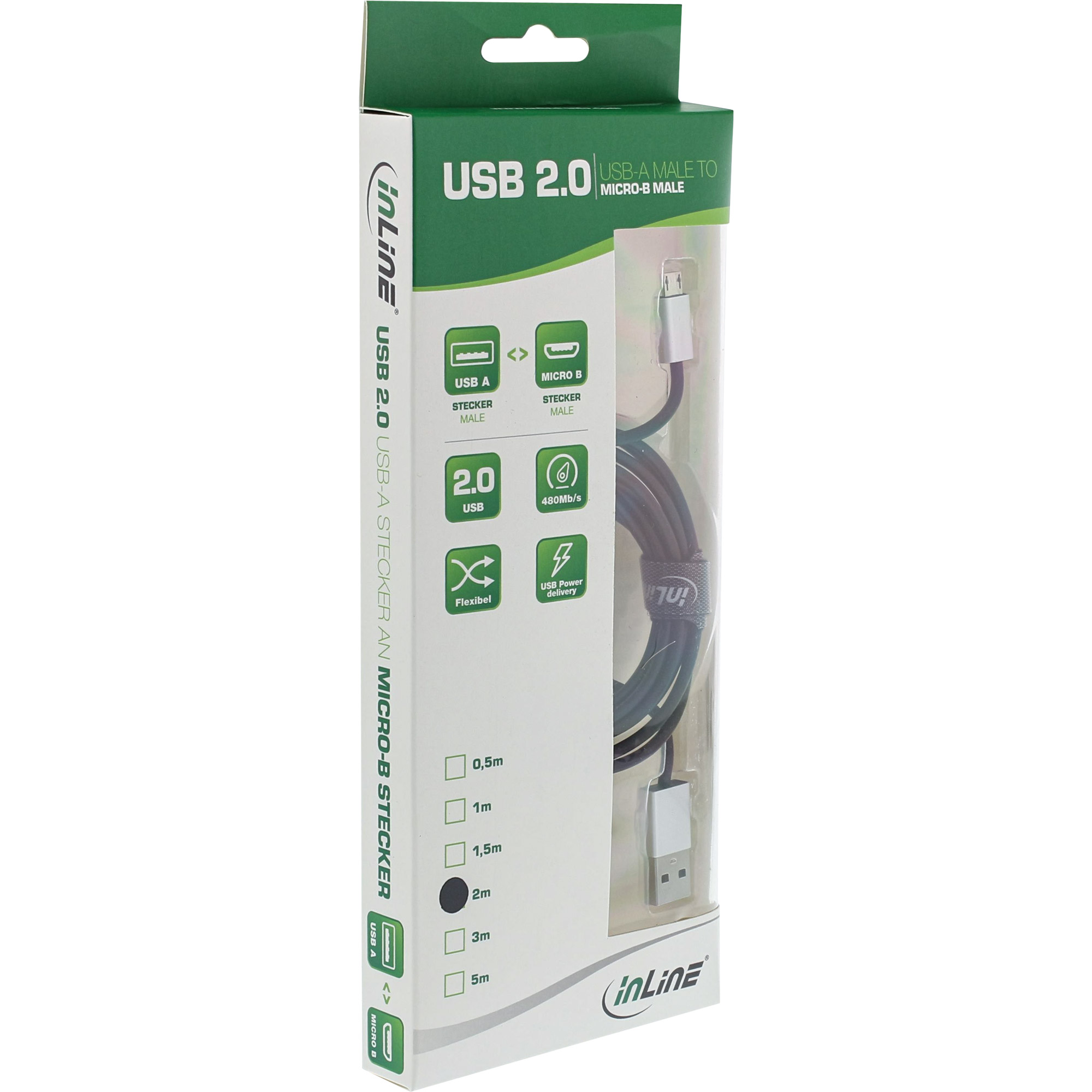 InLine Micro-USB 2.0 Cable, USB Type A / Micro B M/M, black/alu, flexible, 5m