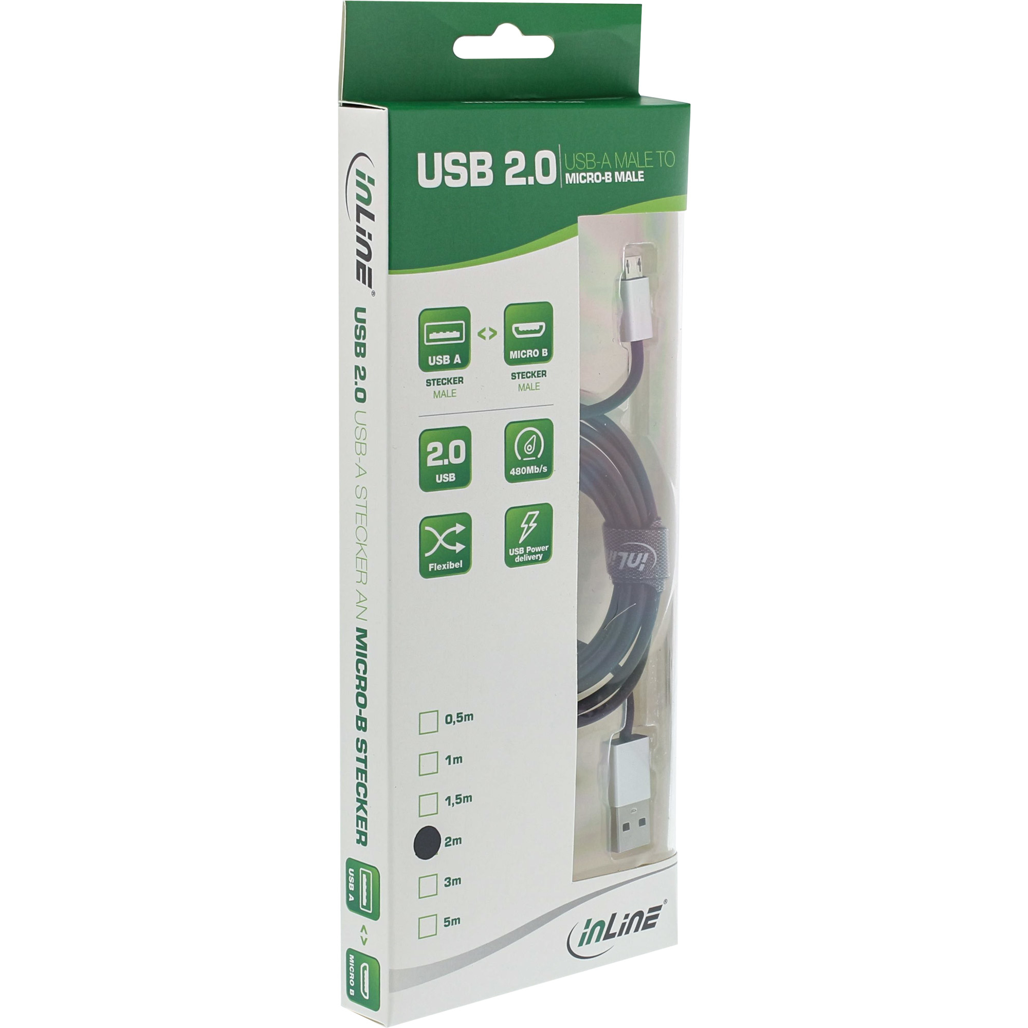 InLine Micro-USB 2.0 Cable, USB Type A / Micro B M/M, black/alu, flexible, 5m