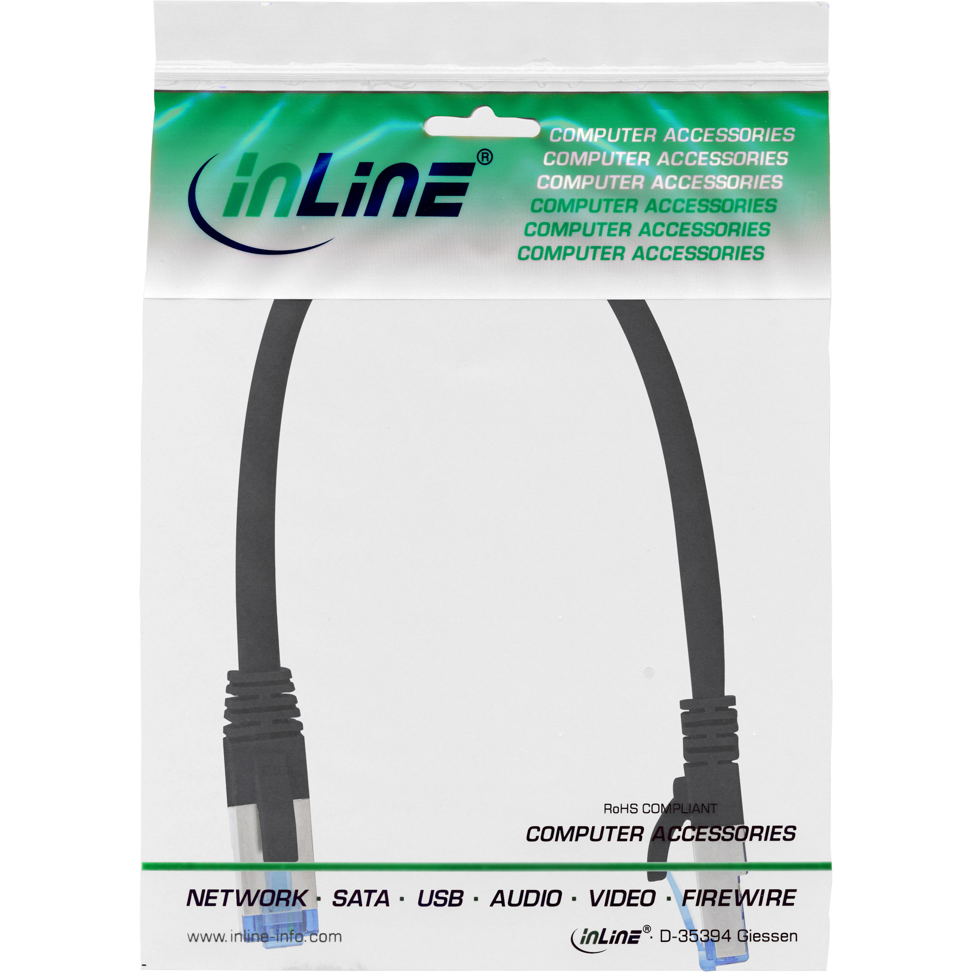 InLine Patch Cable S/FTP PiMF Cat.6A halogen free 500MHz black 0.25m