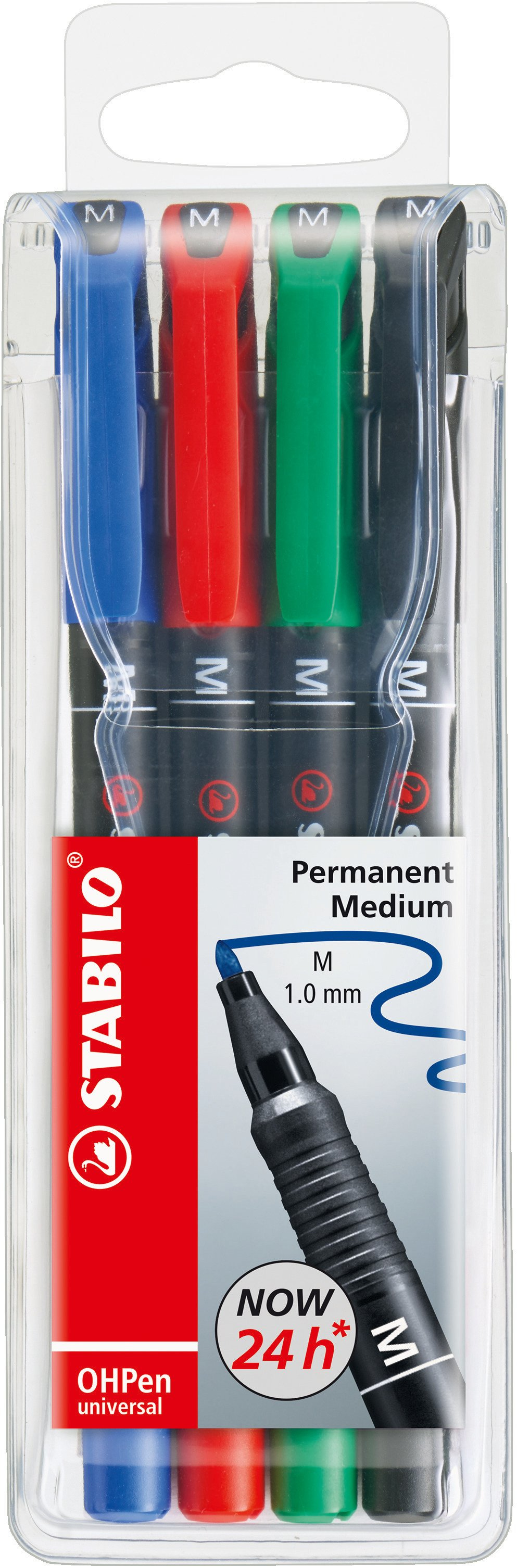 STABILO OHPen universal - Fineliner - permanent - f�r Overhead-Projektor-Folien - Schwarz, Rot, Blau, Gr�n - 1 mm - Mittel (Packung mit 4)