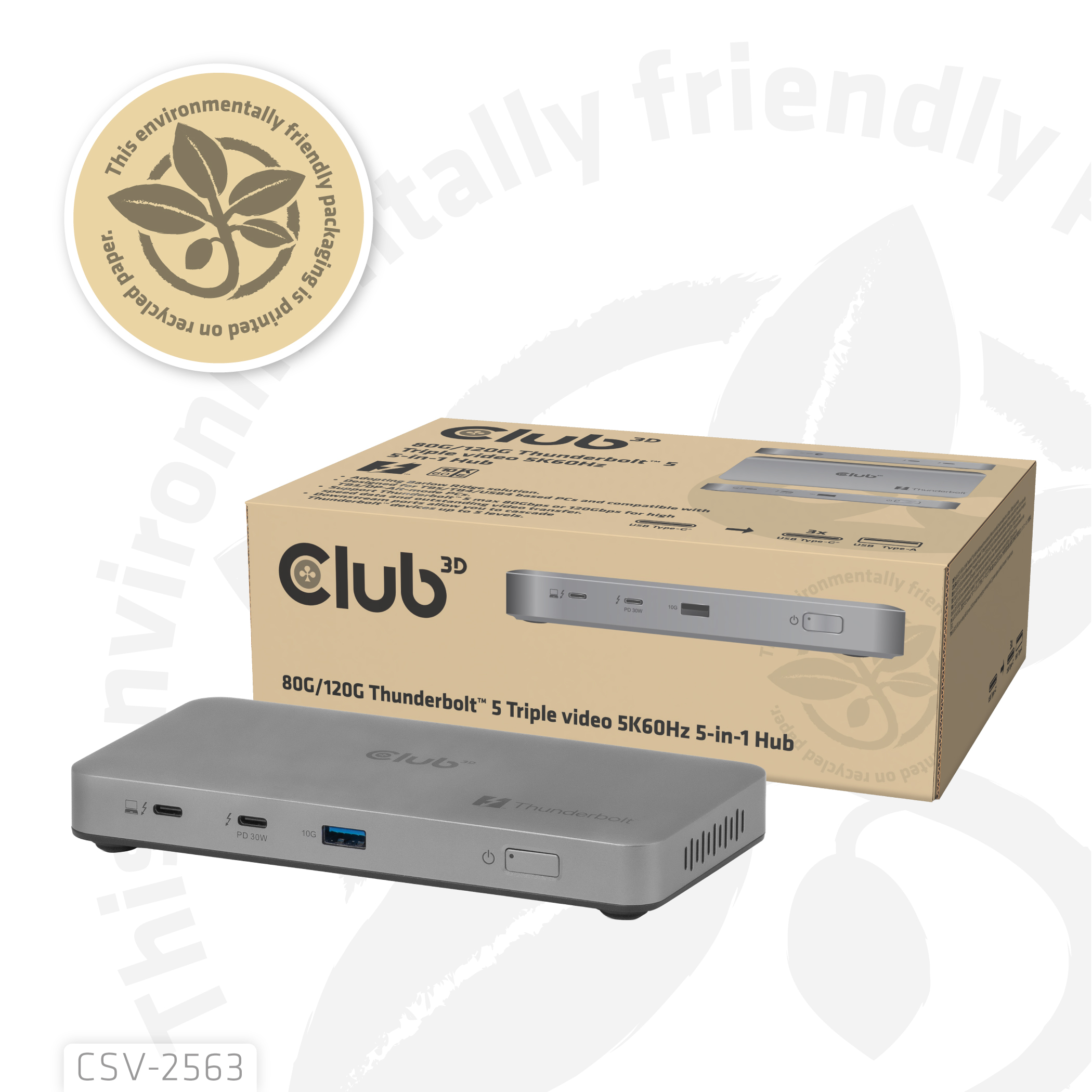 Club 3D Thunderbolt5 5-in-1 HUB> 3xThunderbolt/1xUSB Bu/Bu
