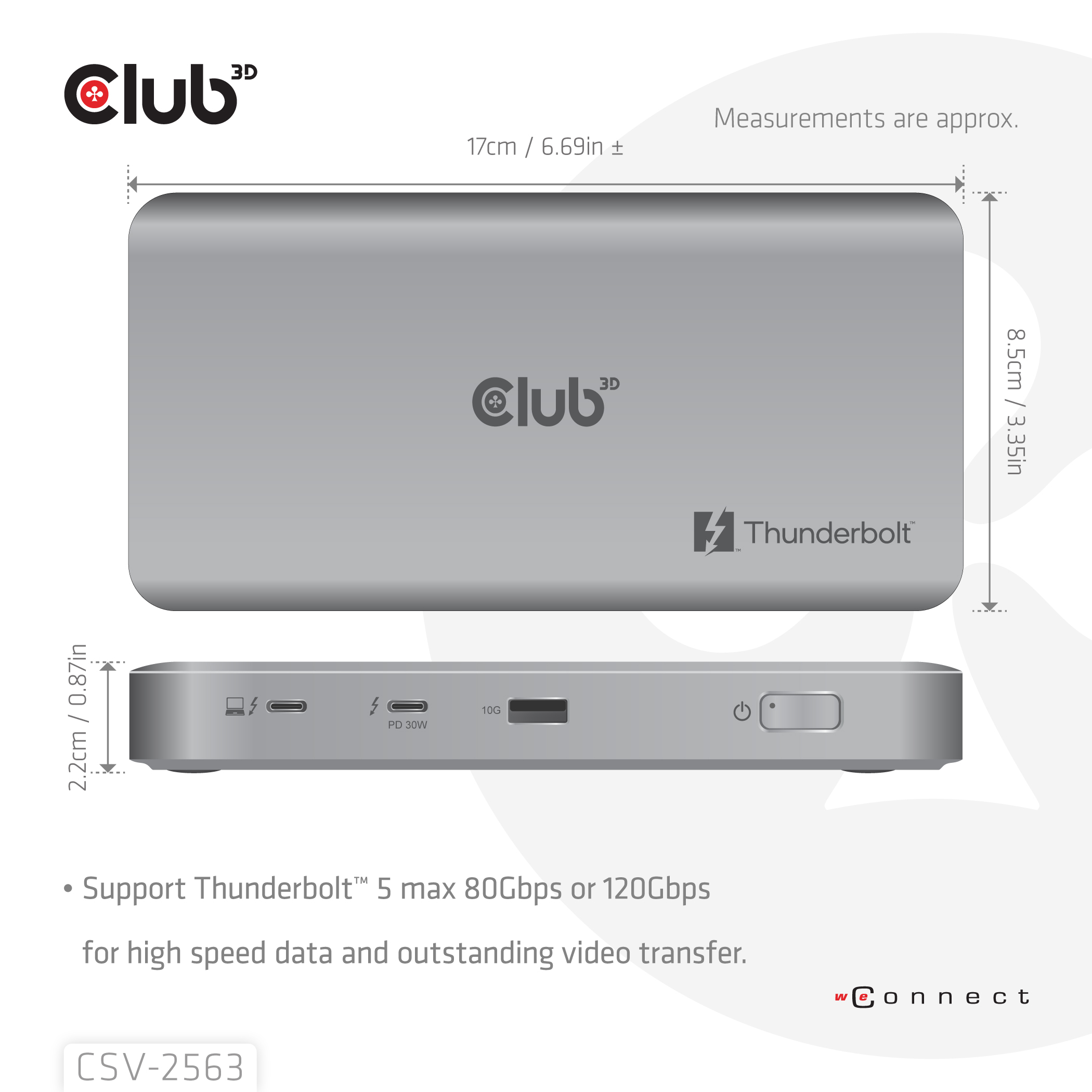 Club 3D Thunderbolt5 5-in-1 HUB> 3xThunderbolt/1xUSB Bu/Bu