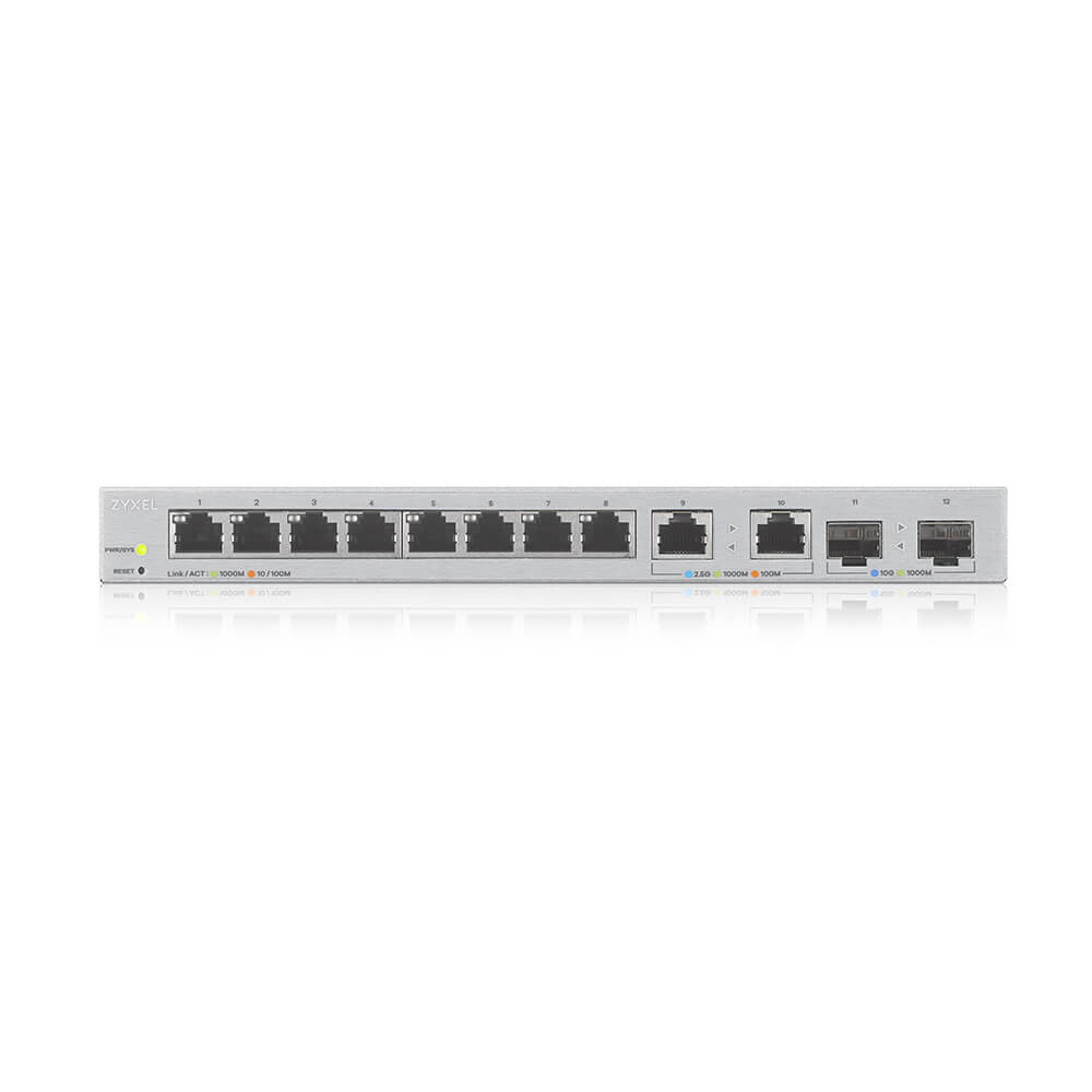ZyXEL Switch smart managed Layer2 12 Port 8x 1 GbE 2x 2.5 SFP+ Desktop - Switch - 12-Port