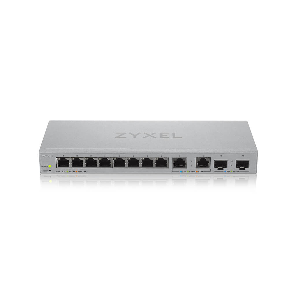 ZyXEL Switch smart managed Layer2 12 Port 8x 1 GbE 2x 2.5 SFP+ Desktop - Switch - 12-Port