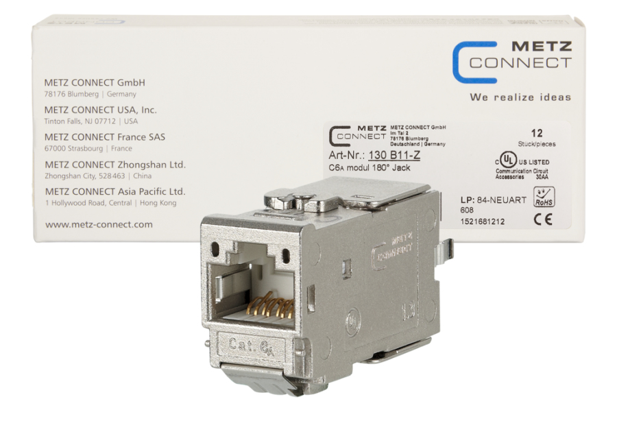 Metz mecatech Metz Connect C6Amodul 180� - Modulare Eingabe - CAT 6a - STP - RJ-45 - Metallic (Packung mit 12)