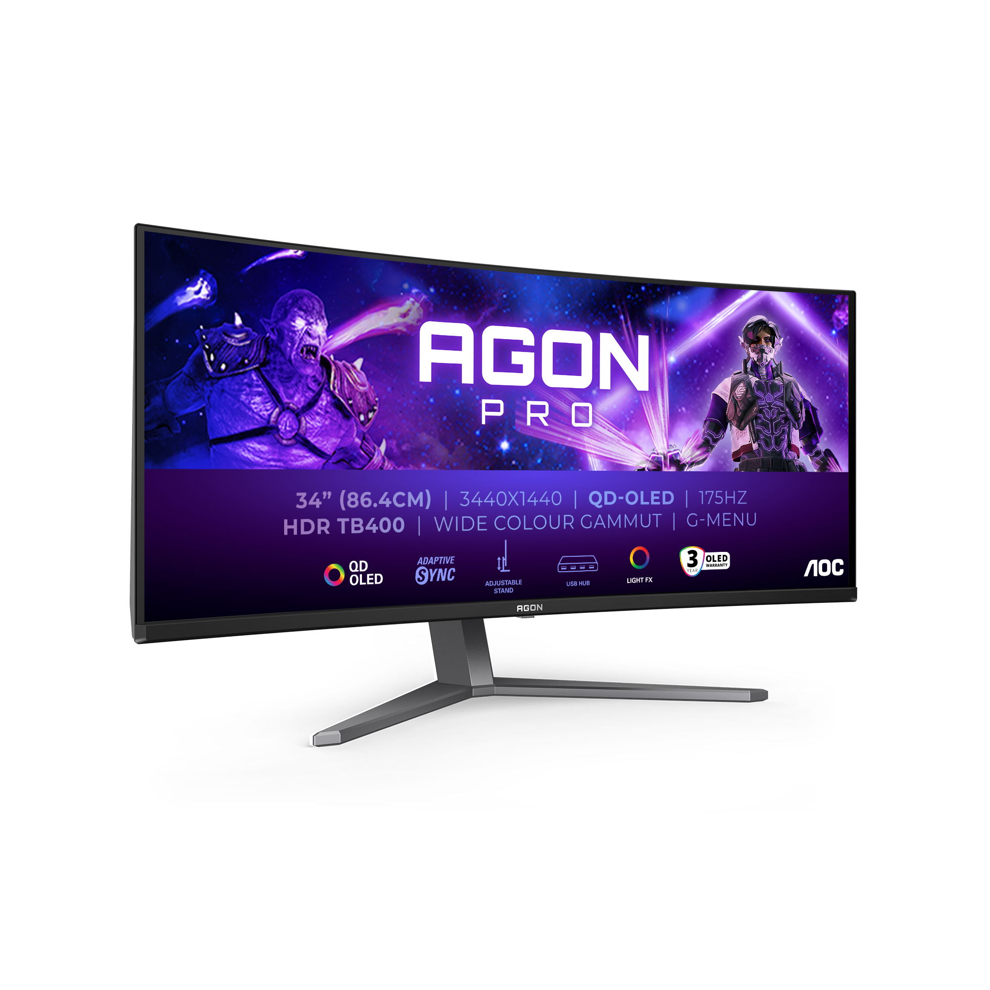 AOC AGON PRO AG346UCD computer monitor 86.4 cm (34) 3440 x 1440 pixels Wide Quad HD QDOLED Black, Grey