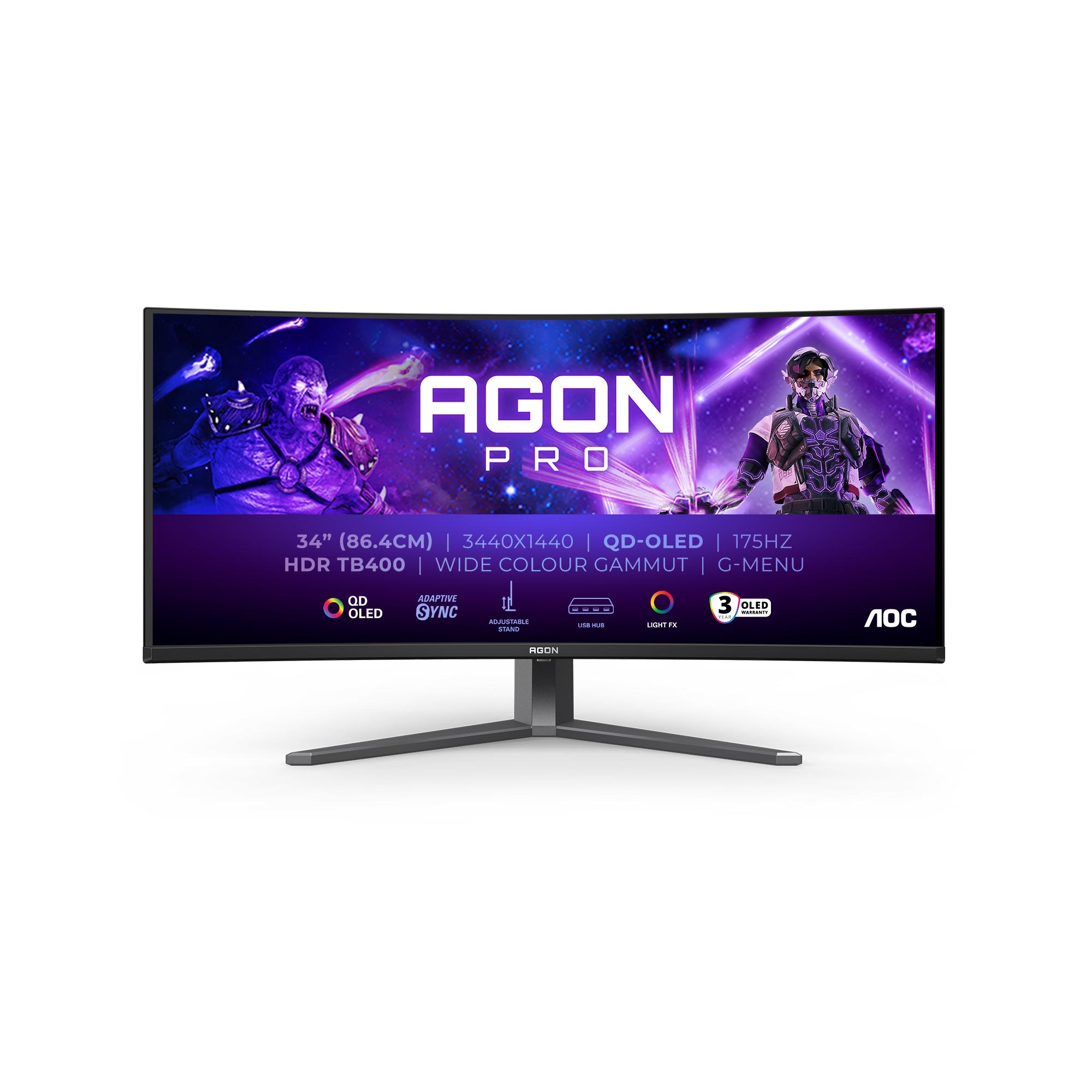 AOC AGON PRO AG346UCD computer monitor 86.4 cm (34) 3440 x 1440 pixels Wide Quad HD QDOLED Black, Grey