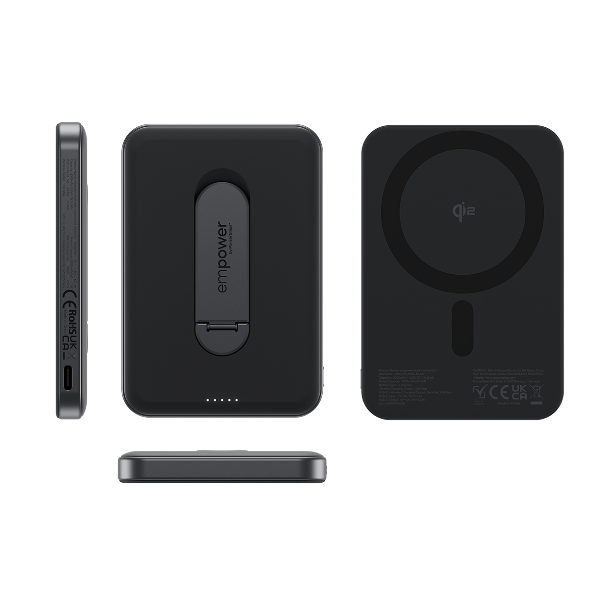 PanzerGlass empower by � empower Bank w. Spin Stand | 5000mAh | Space Black Noir