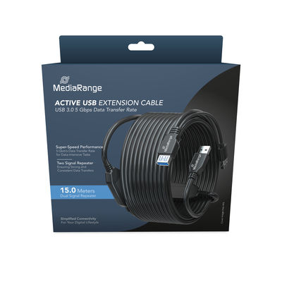 MediaRange MRCS244 c�ble USB USB 3.2 Gen 1 (3.1 Gen 1) 15 m 2 x USB A USB A 5 Gbit/s Noir