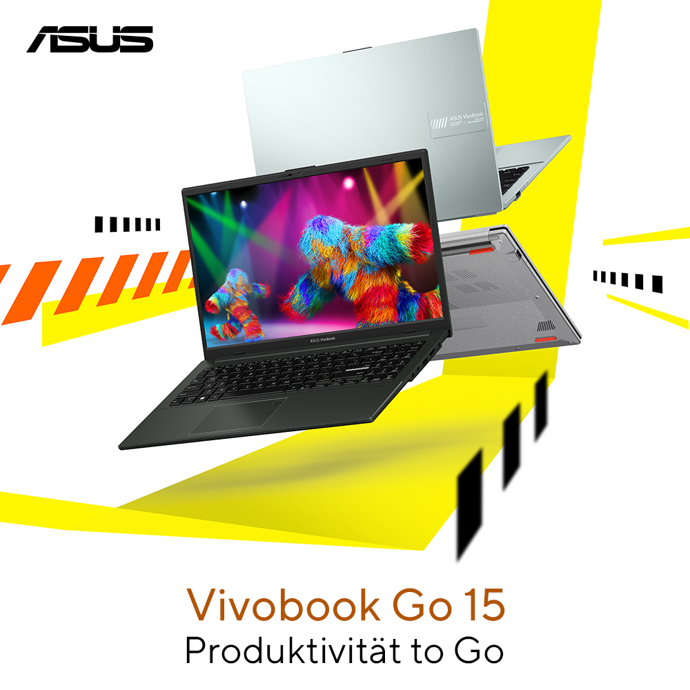 ASUS Vivobook Go 15 OLED E1504FA-BQ1595W AMD Ryzen 3 7320U Computer portatile 39,6 cm (15.6) Full HD 8 GB LPDDR5-SDRAM 512 GB SSD Wi-Fi 6E (802.11ax) Windows 11 Home Tedesco Nero