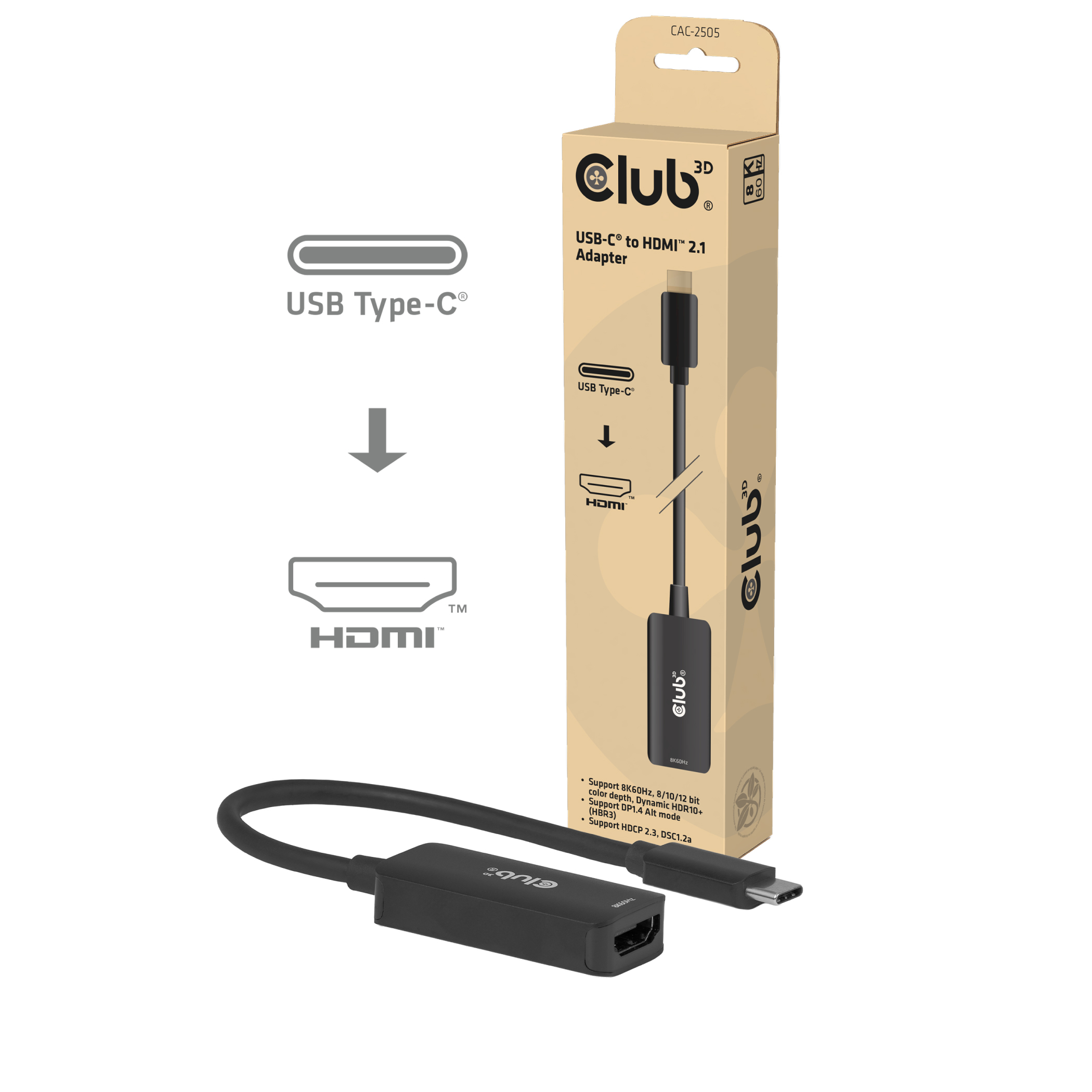 Club 3D Adapter USB Typ C> HDMI 2.1 8K HDR10 DP1.4 St/Bu retail - Adapter - Digital/Daten