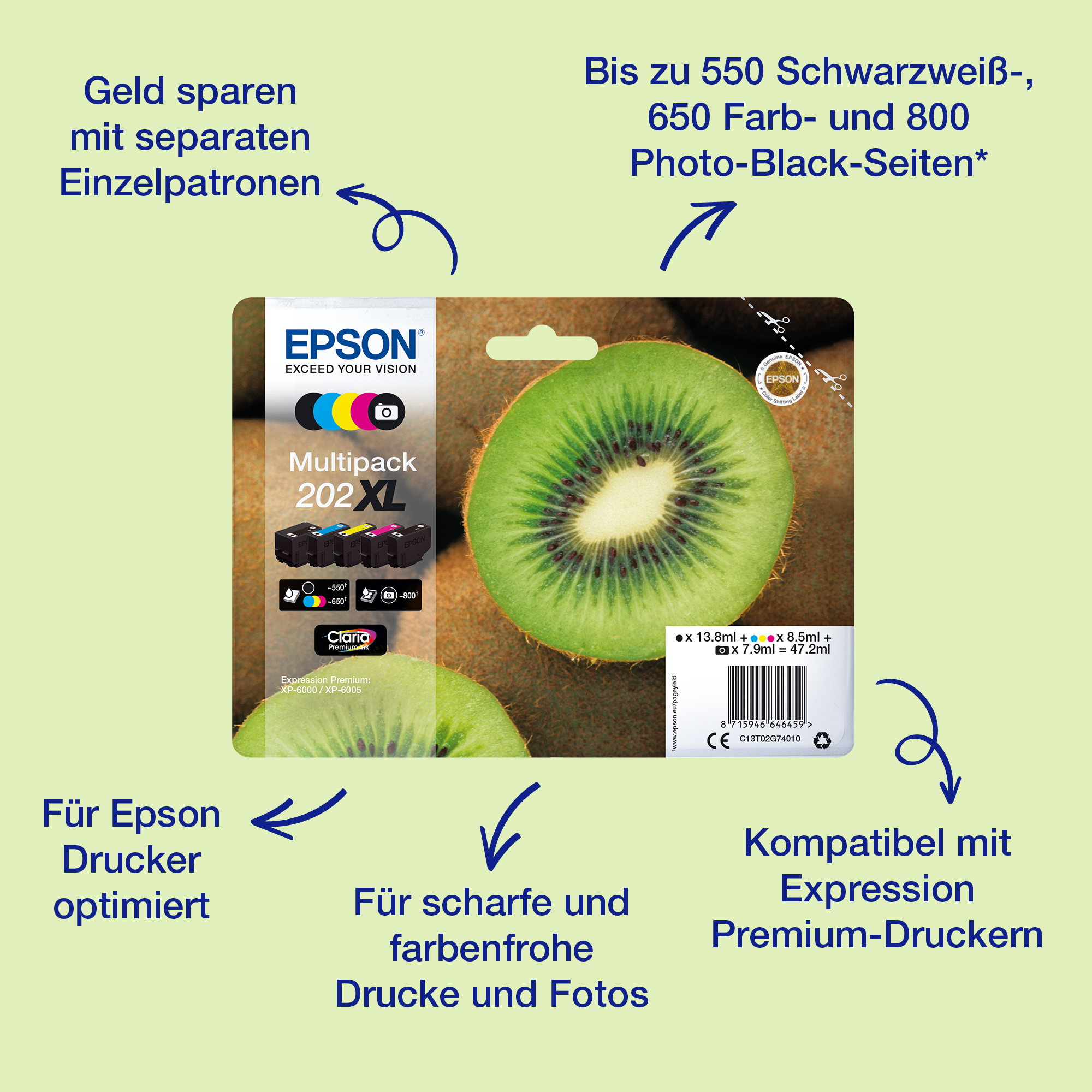 Epson Kiwi Singlepack Magenta 202XL Claria Premium Ink