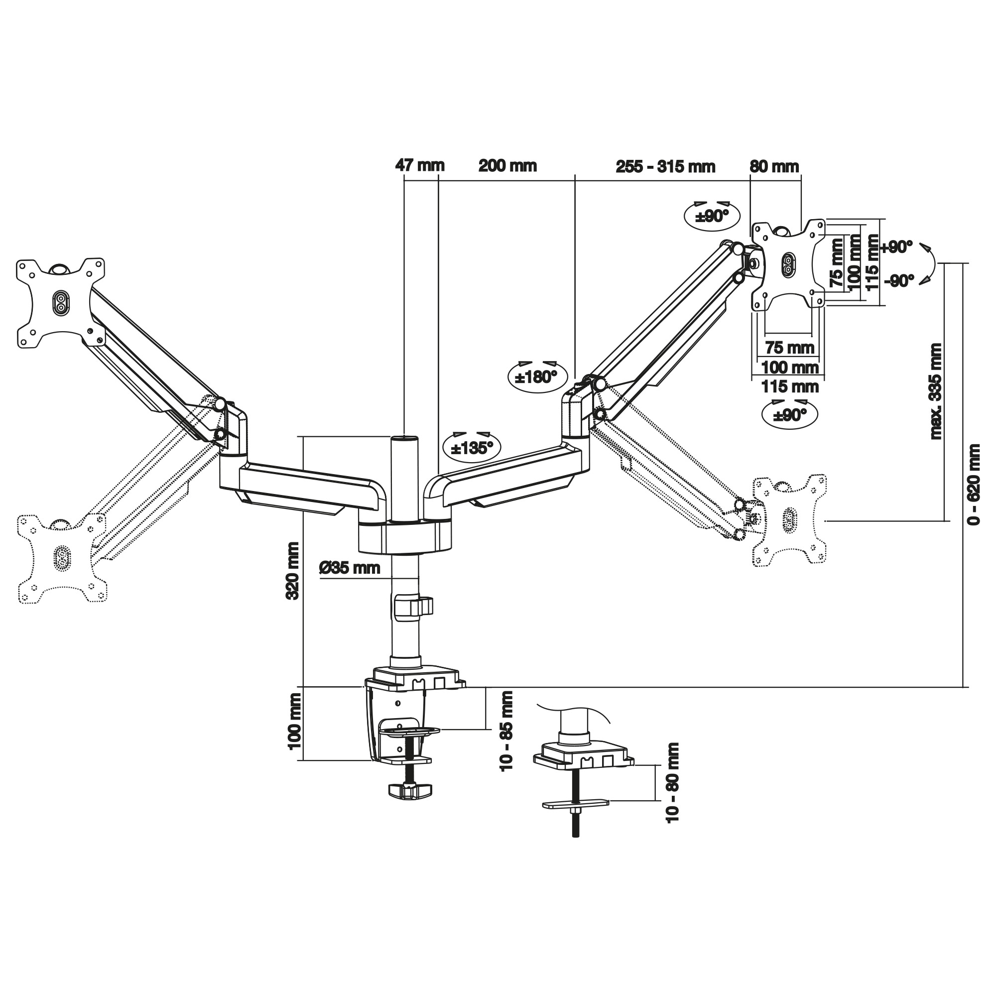 InLine da tavolo con elevatore, per due monitor fino a 82 cm (32), 9 kg