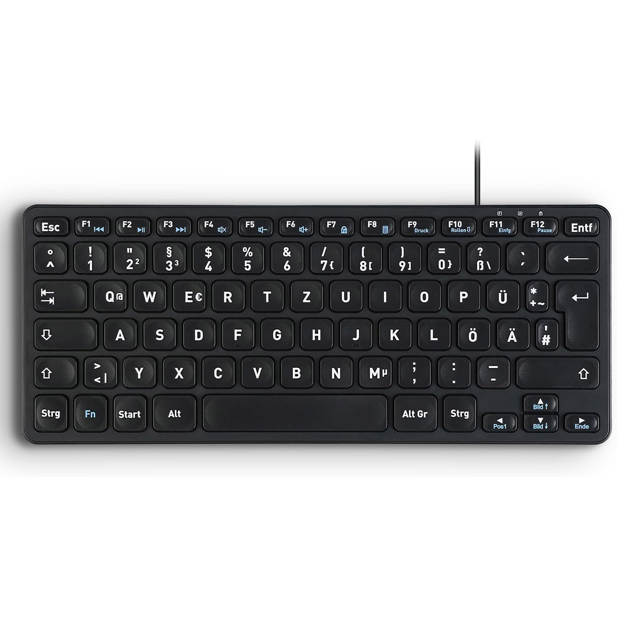 Perixx PERIBOARD-416 DE kabelgebunden USB Mini Tastatur mit 4 Hubs schwarz - Tastatur - USB 2.0