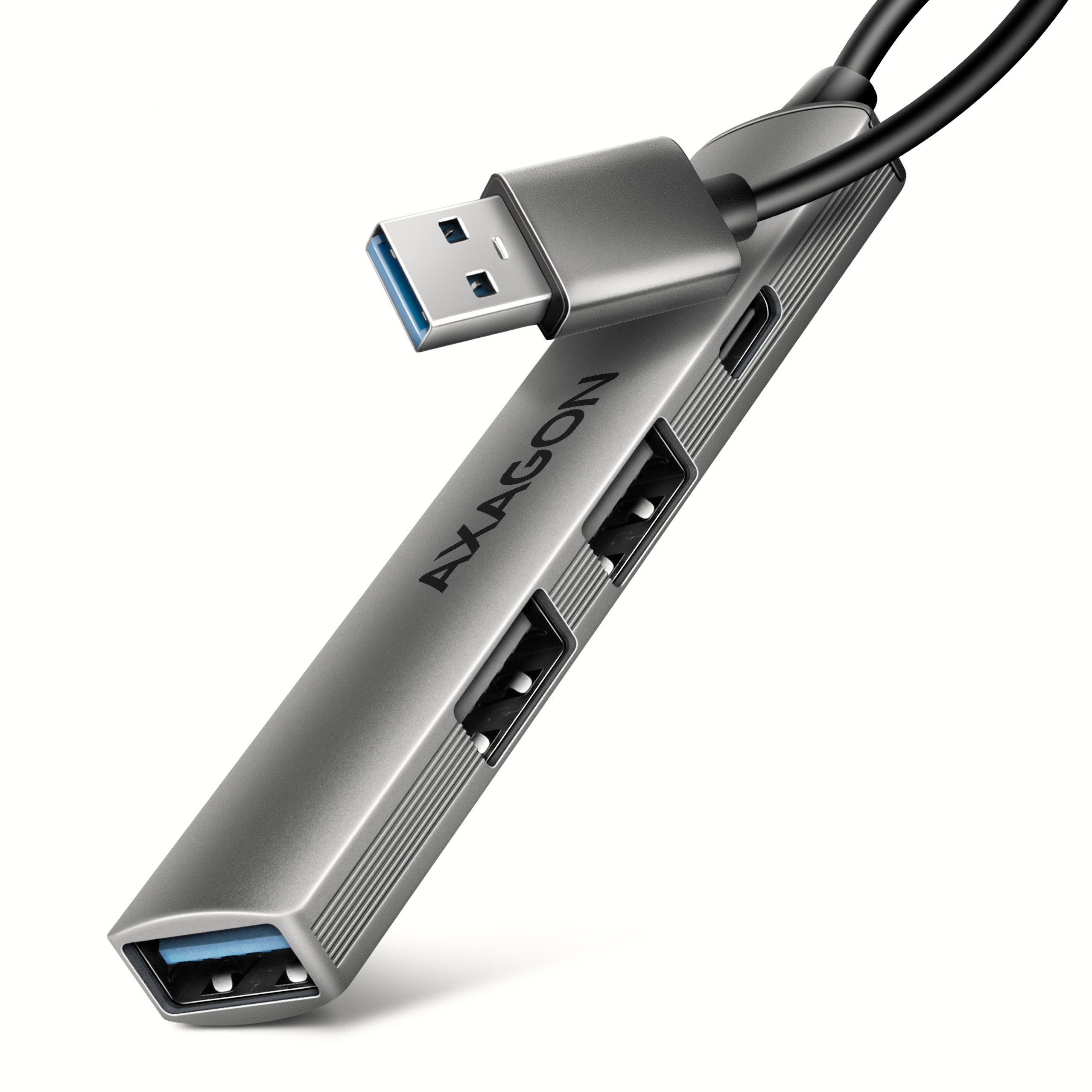 Axagon HUB USB HUE-STA, 4x USB ALU STRIP hub, 1x USB-A 5Gbps, 2x USB-A & 1x USB-C 480Mbps, kabel USB-A 12cm USB 3.2 Gen 1 (3.1 Gen 1) Type-A 5 Mbit/s Grey
