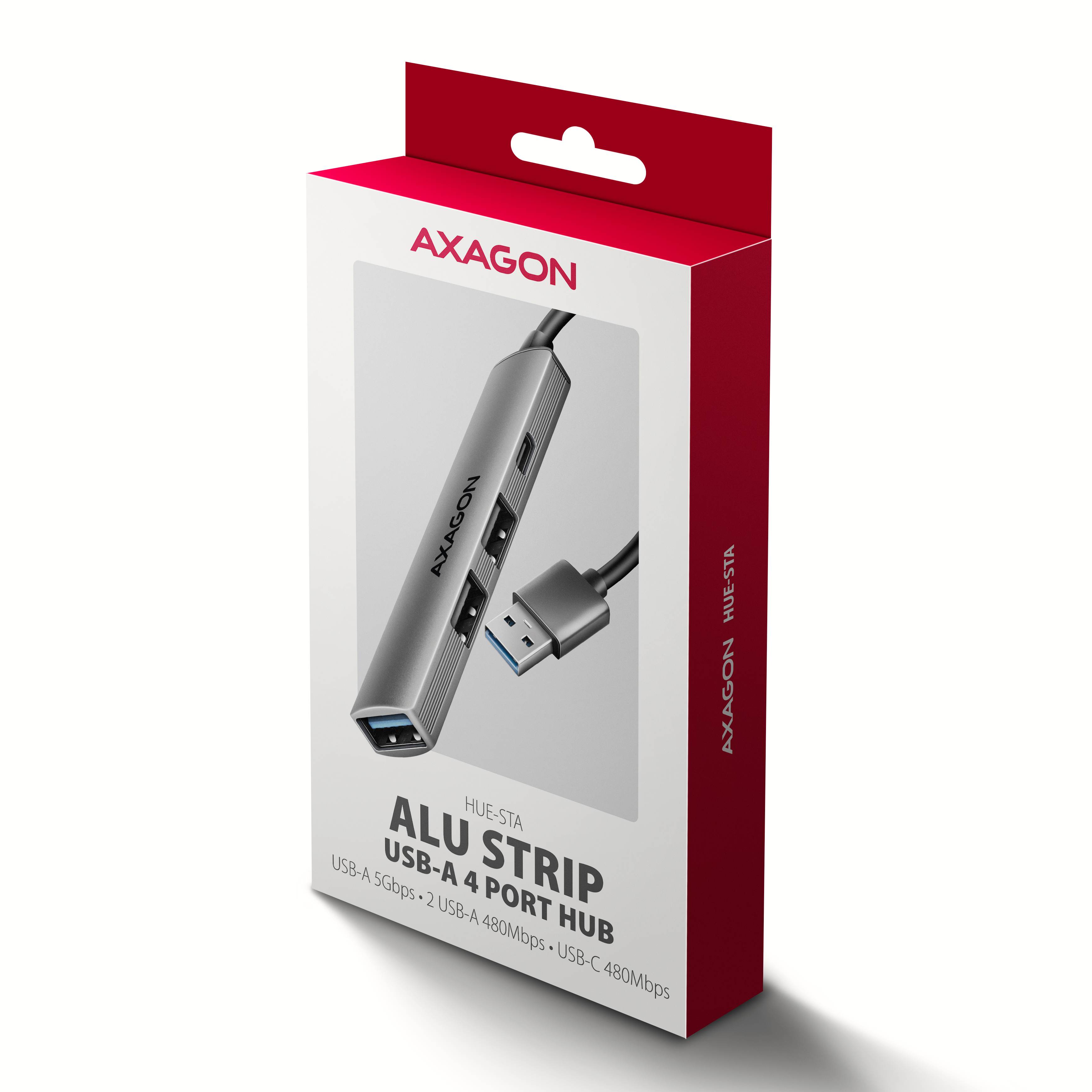 Axagon HUB USB HUE-STA, 4x USB ALU STRIP hub, 1x USB-A 5Gbps, 2x USB-A & 1x USB-C 480Mbps, kabel USB-A 12cm USB 3.2 Gen 1 (3.1 Gen 1) Type-A 5 Mbit/s Grey