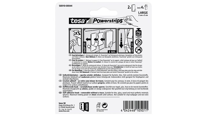 TESA 58010-00044-20 gancio di stoccaggio domestico Interno Gancio universale Bianco 2 pz