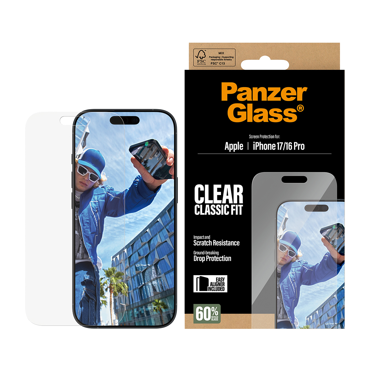 PanzerGlass Screen Protector iPhone 17/16 Pro Classic Fit w. EasyAligner
