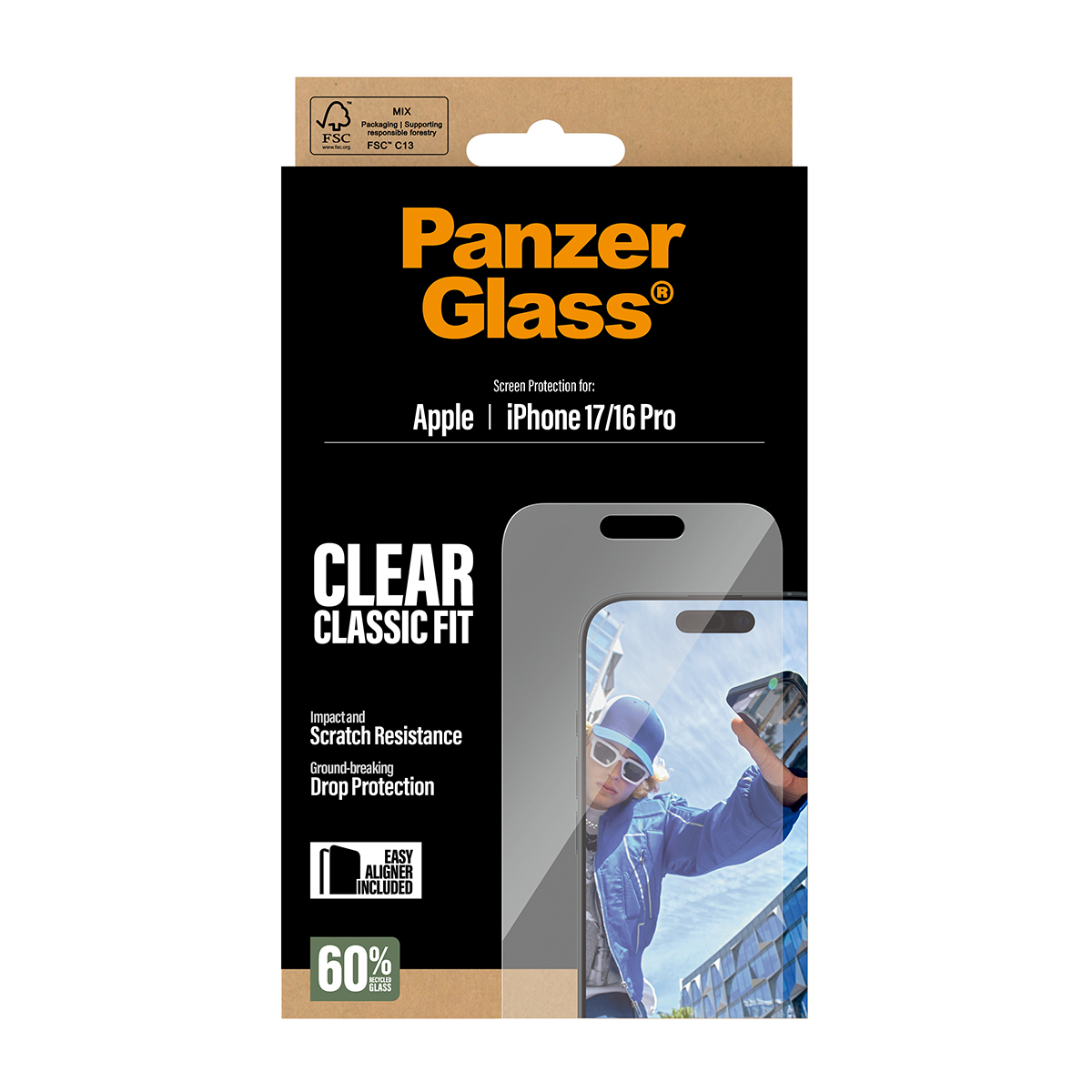 PanzerGlass Screen Protector iPhone 17/16 Pro Classic Fit w. EasyAligner