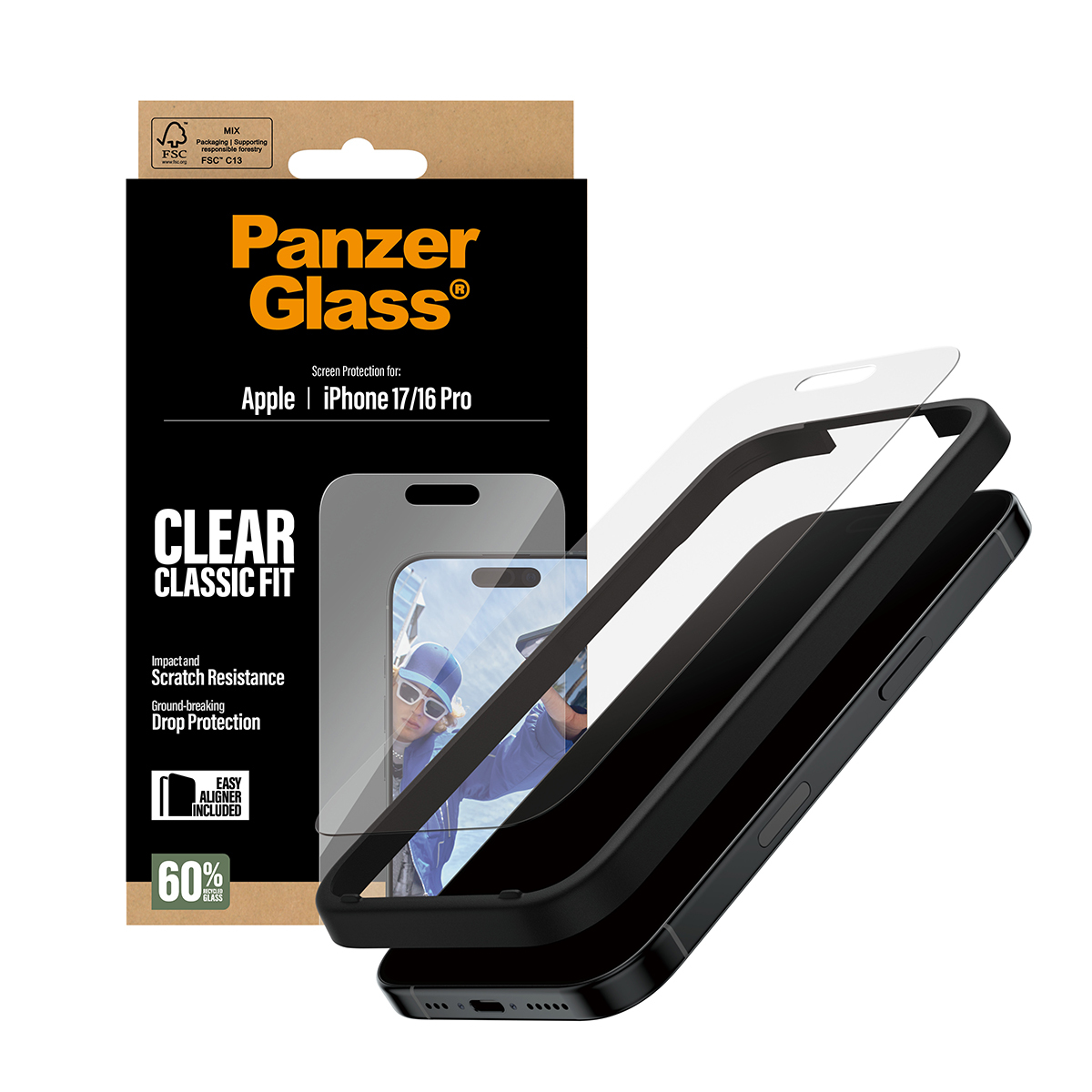 PanzerGlass Screen Protector iPhone 17/16 Pro Classic Fit w. EasyAligner