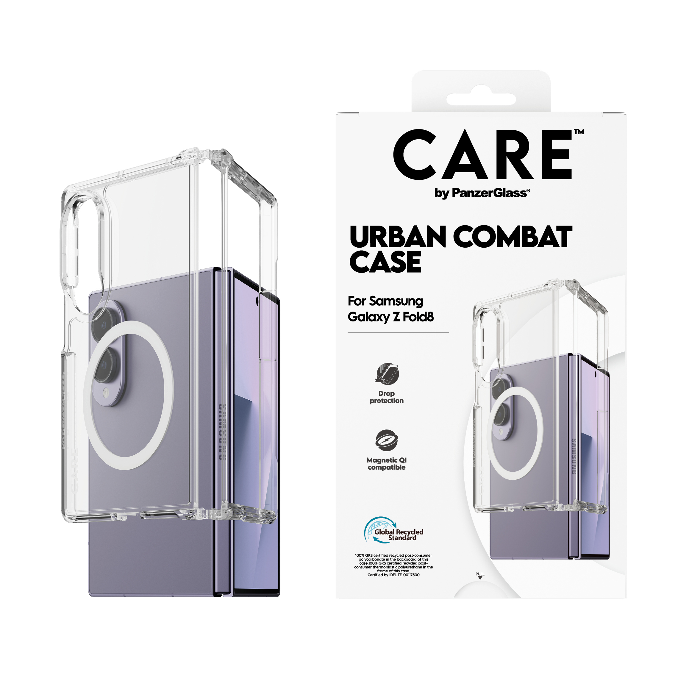 PanzerGlass CARE by � Urban Combat Case Transparent w. White Qi Samsung Fold8 funda para tel�fono m�vil Transparente