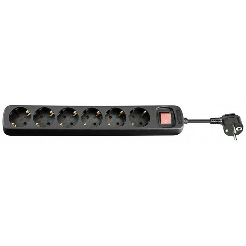 DSIT Steckdosenleiste mit Schalter - 6x Schutzkontakt - Schwarz - 1,5 Meter