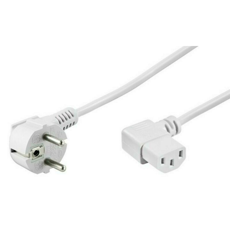 DSIT Stromkabel mit abgewinkeltem Schukostecker und abgewinkelter Ger�tebuchse C13 Wei� - 2 Meter