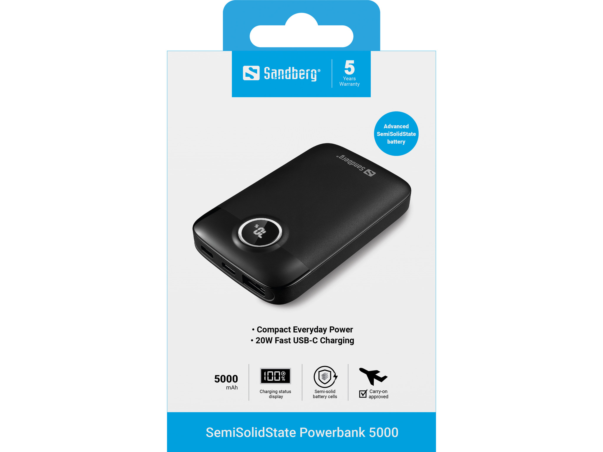 Sandberg 421-47 banque dalimentation �lectrique Semi-solide 5000 mAh Noir