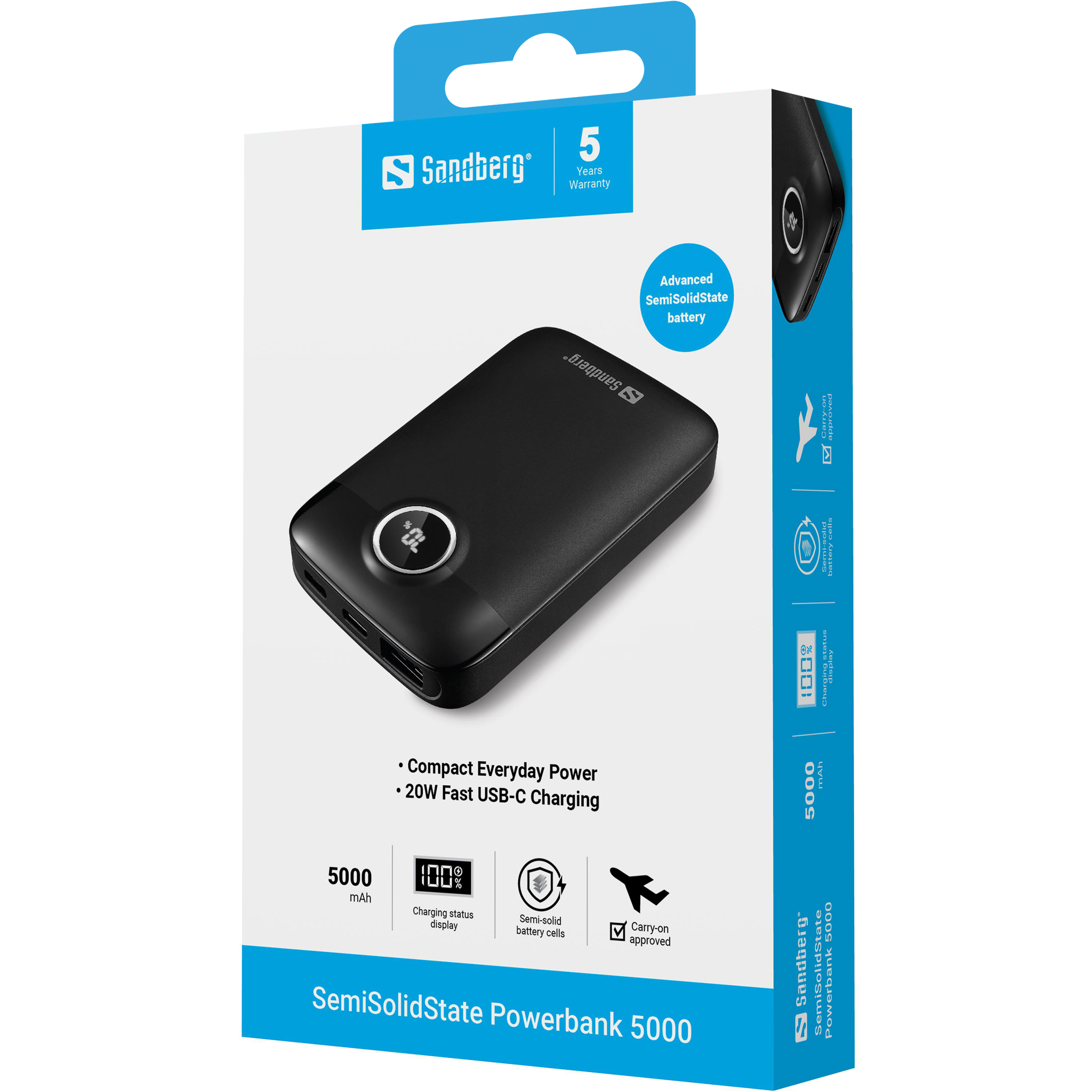 Sandberg 421-47 banque dalimentation �lectrique Semi-solide 5000 mAh Noir