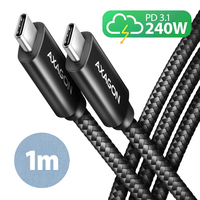 AXAGON BUCM2-CM10AB Ladekabel, USB-C zu USB-C 2.0, 1 m, PD 240 W 5 A, ALU - Schwarz - 1 Meter langes USB-C zu USB-C Kabel - Daten- und Ladefhig