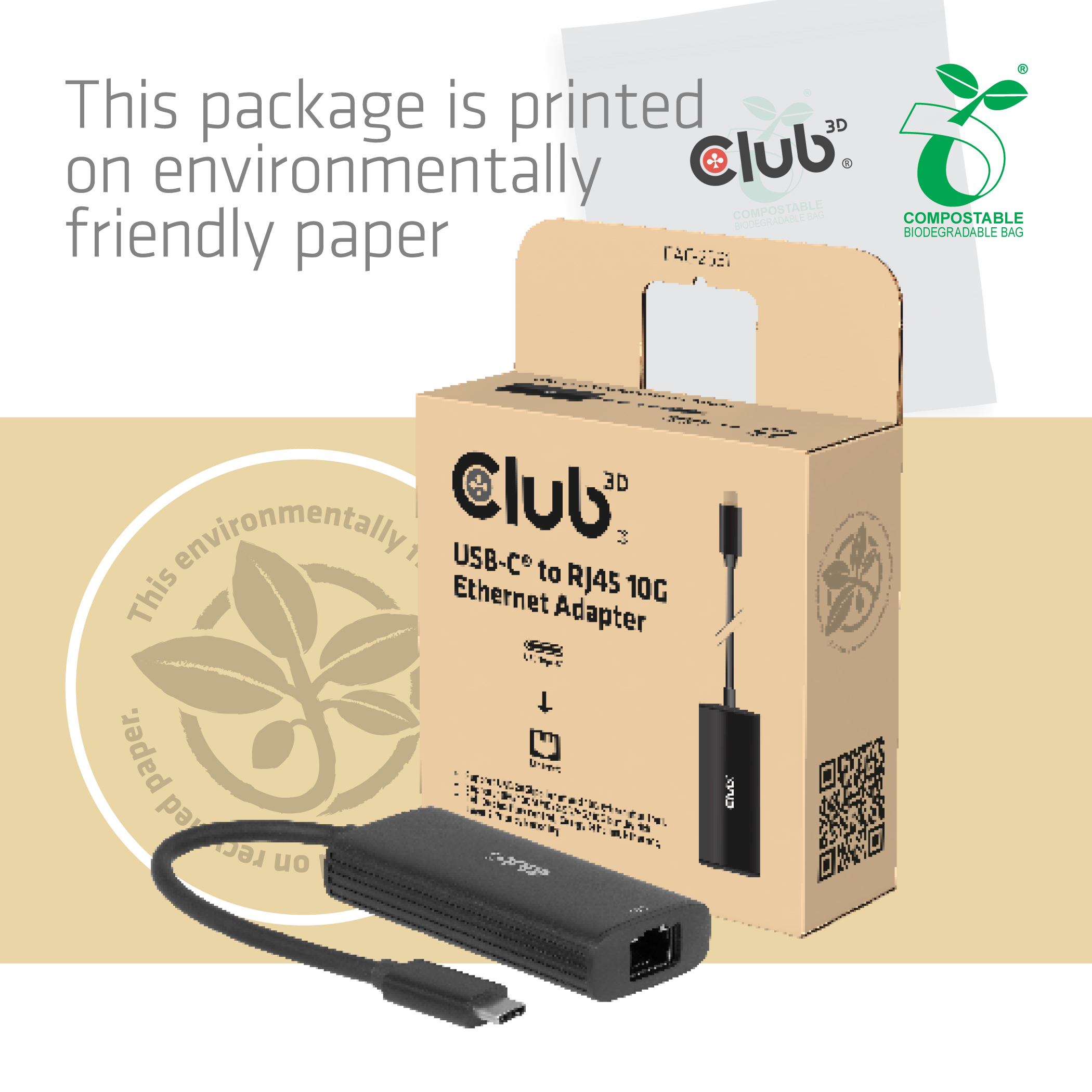 CLUB3D Adaptador USB-C� a RJ45 Ethernet 10G M/F