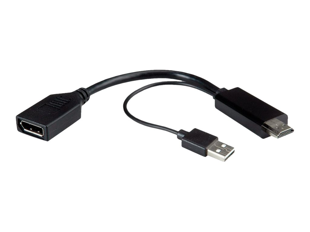 ROTRONIC-SECOMP Roline - Adapterkabel - HDMI, USB (nur Strom) mnnlich zu DisplayPort weiblich - 15 cm - Schwarz - aktiv, untersttzt 4K 60 Hz (3840 x 2160)