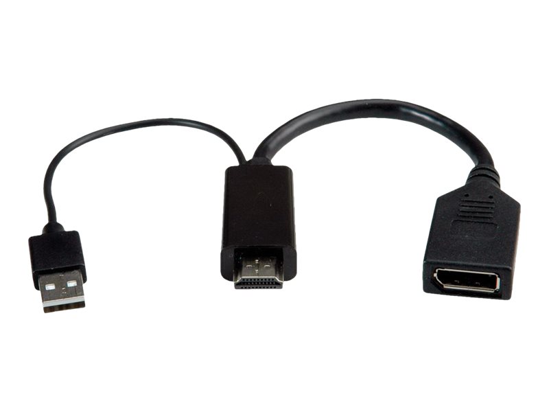 ROTRONIC-SECOMP Roline - Adapterkabel - HDMI, USB (nur Strom) m�nnlich zu DisplayPort weiblich - 15 cm - Schwarz - aktiv, unterst�tzt 4K 60 Hz (3840 x 2160)