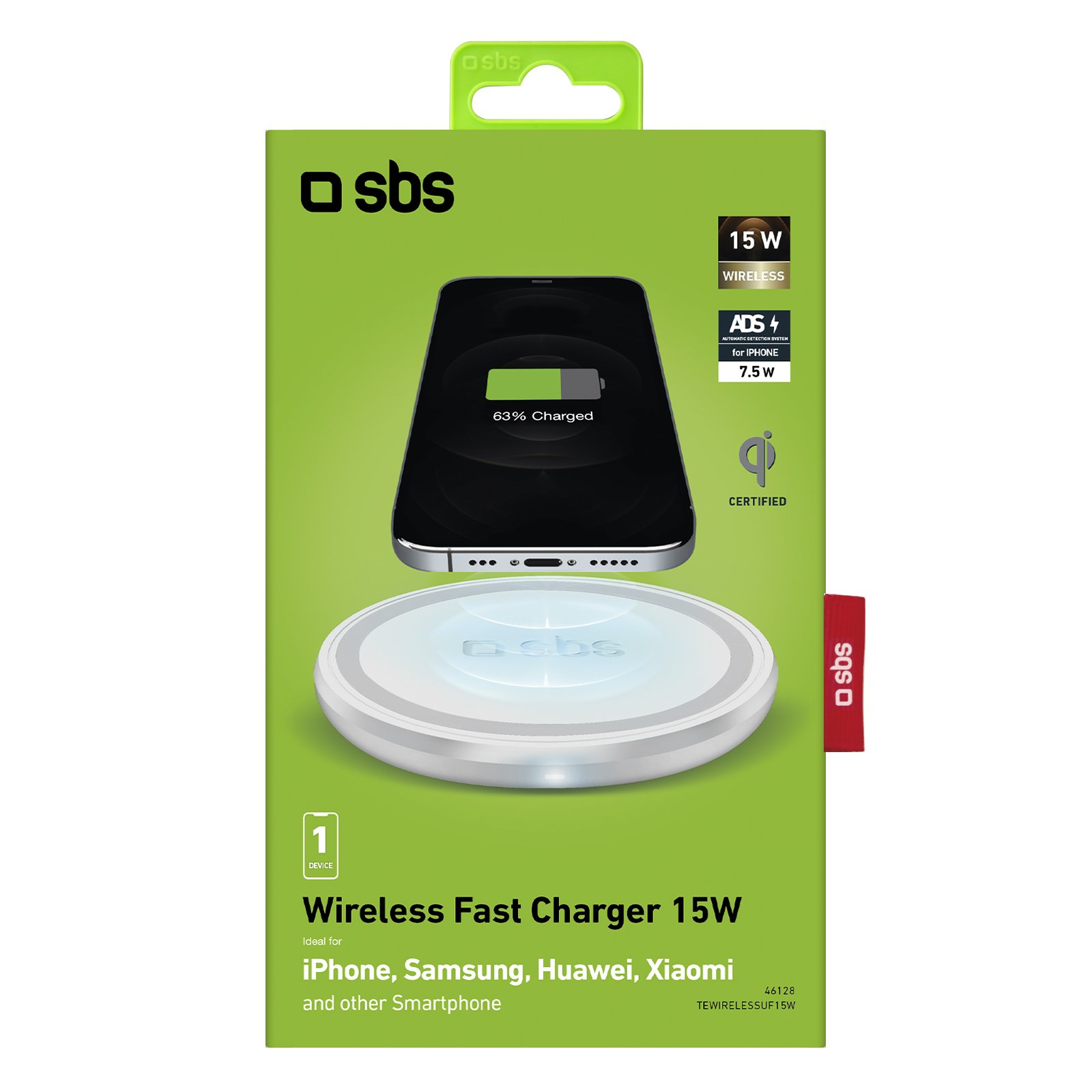 SBS Wireless Charger 15W - induktive Ladestation weiß