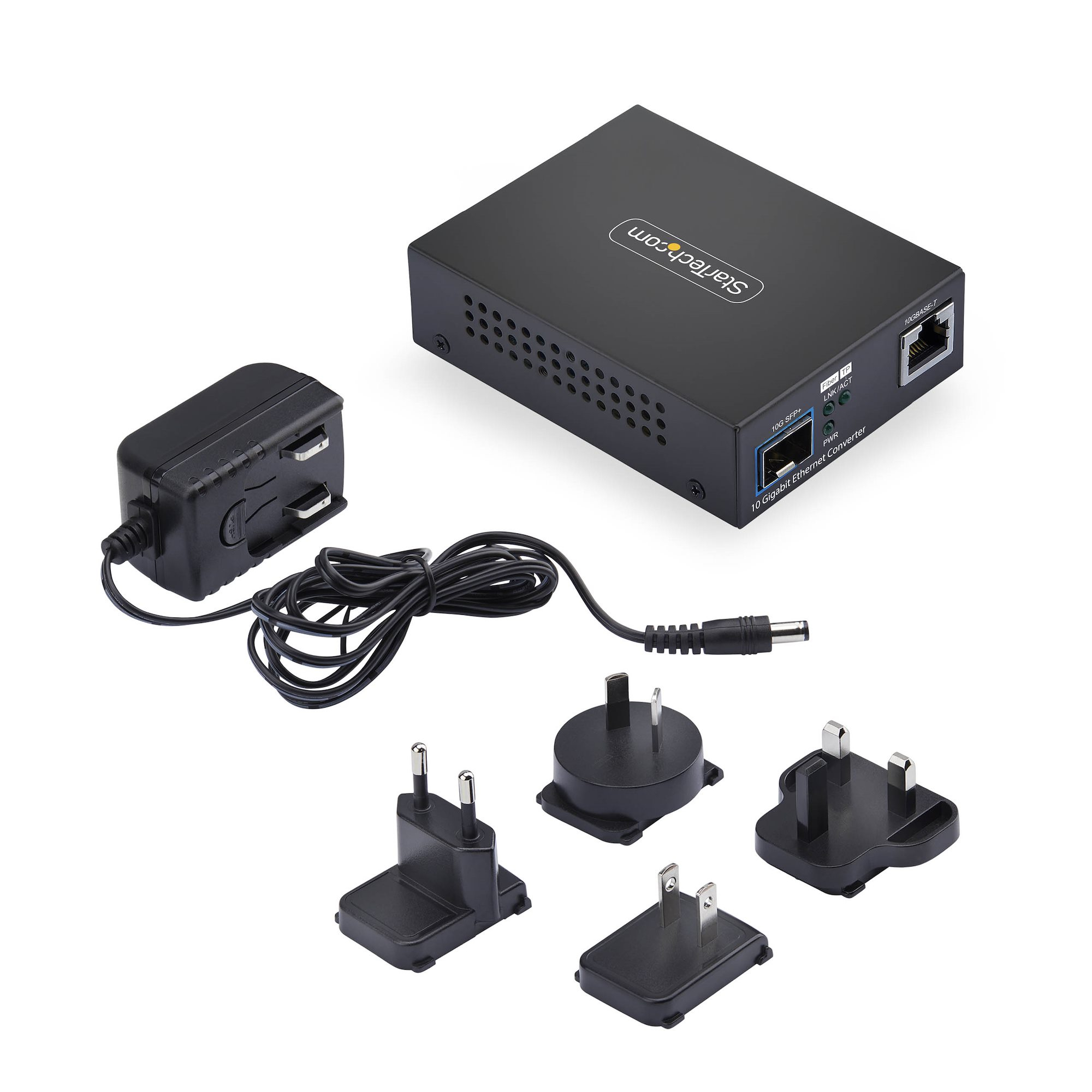 StarTech.com 10GbE SFP+ Fiber Media Converter, 10 Gigabit Ethernet RJ-45 to 10GBASE-X SFP+, Single-Mode, Multi-Mode, 16K Jumbo Frames, TAA Compliant