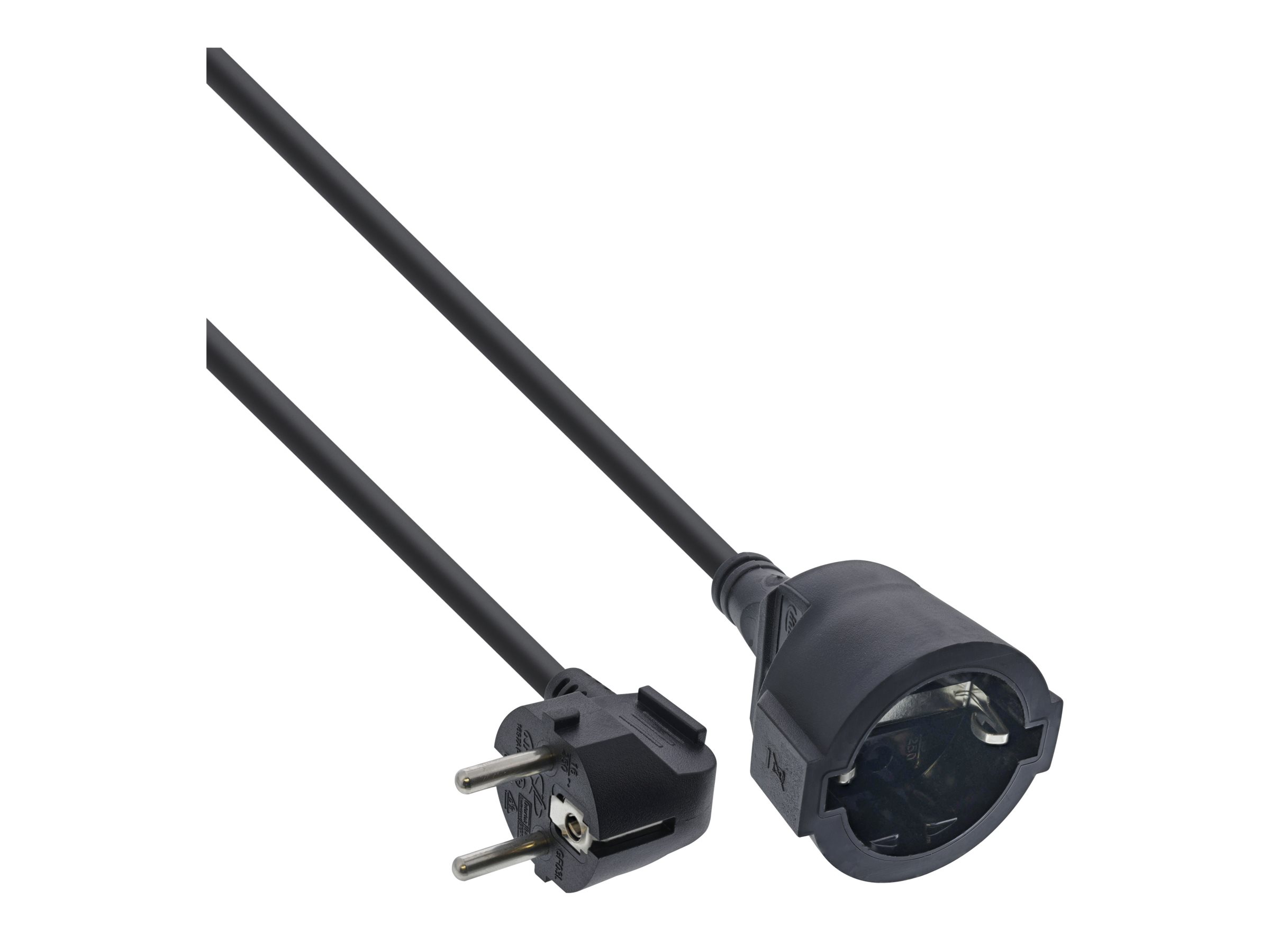 InLine Strom-Verlngerung Schutzkontakt Stecker gewinkelt / Buchse - schwarz - 5m