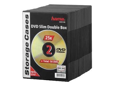 Hama DVD Slim Double-Box - Slim Jewel Case f�r Speicher-DVD - Kapazit�t: 2 DVD - Schwarz (Packung mit 25)