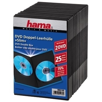 Hama DVD Slim Double-Box - Slim Jewel Case f�r Speicher-DVD - Kapazit�t: 2 DVD - Schwarz (Packung mit 25)