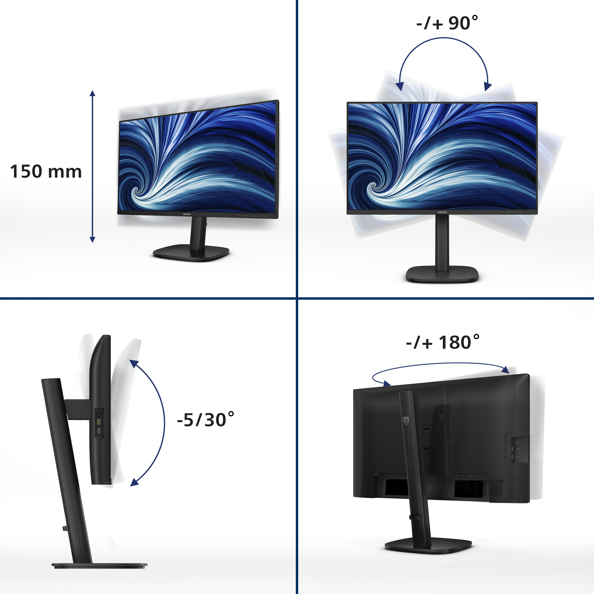 Philips 3000 series 24B2U3301/00 computer monitor 60.5 cm (23.8) 1920 x 1080 pixels Full HD LCD Black