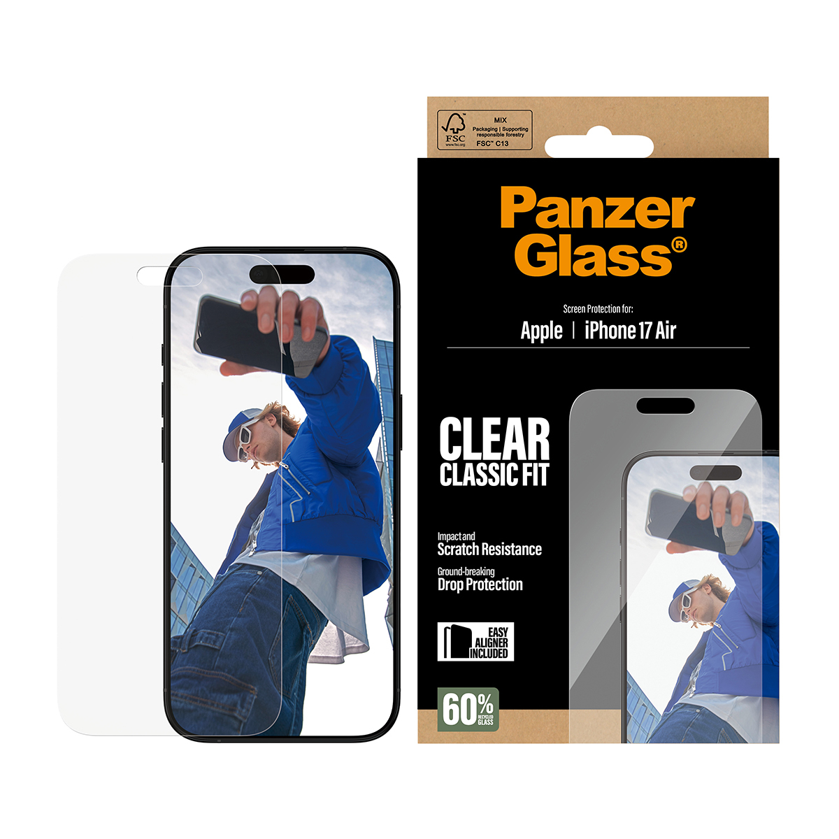 PanzerGlass Screen Protector iPhone 17 Air Classic Fit w. EasyAligner