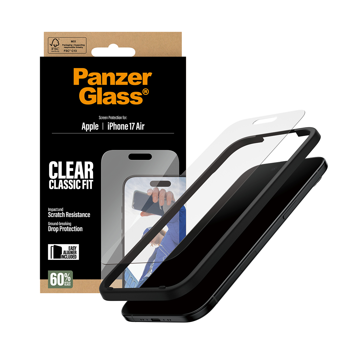 PanzerGlass Screen Protector iPhone 17 Air Classic Fit w. EasyAligner