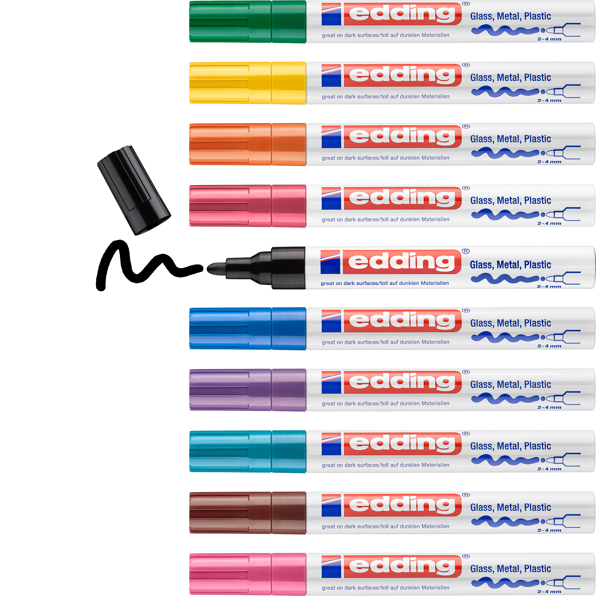 EDDING 750 - Schwarz - Braun - Gold - Gr�n - Orange - Pink - Rot - Silber - Violett - Gelb