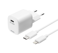 Deltaco USB-C PD vggladdare med avtagbar till Lightningkabel 1 m vit