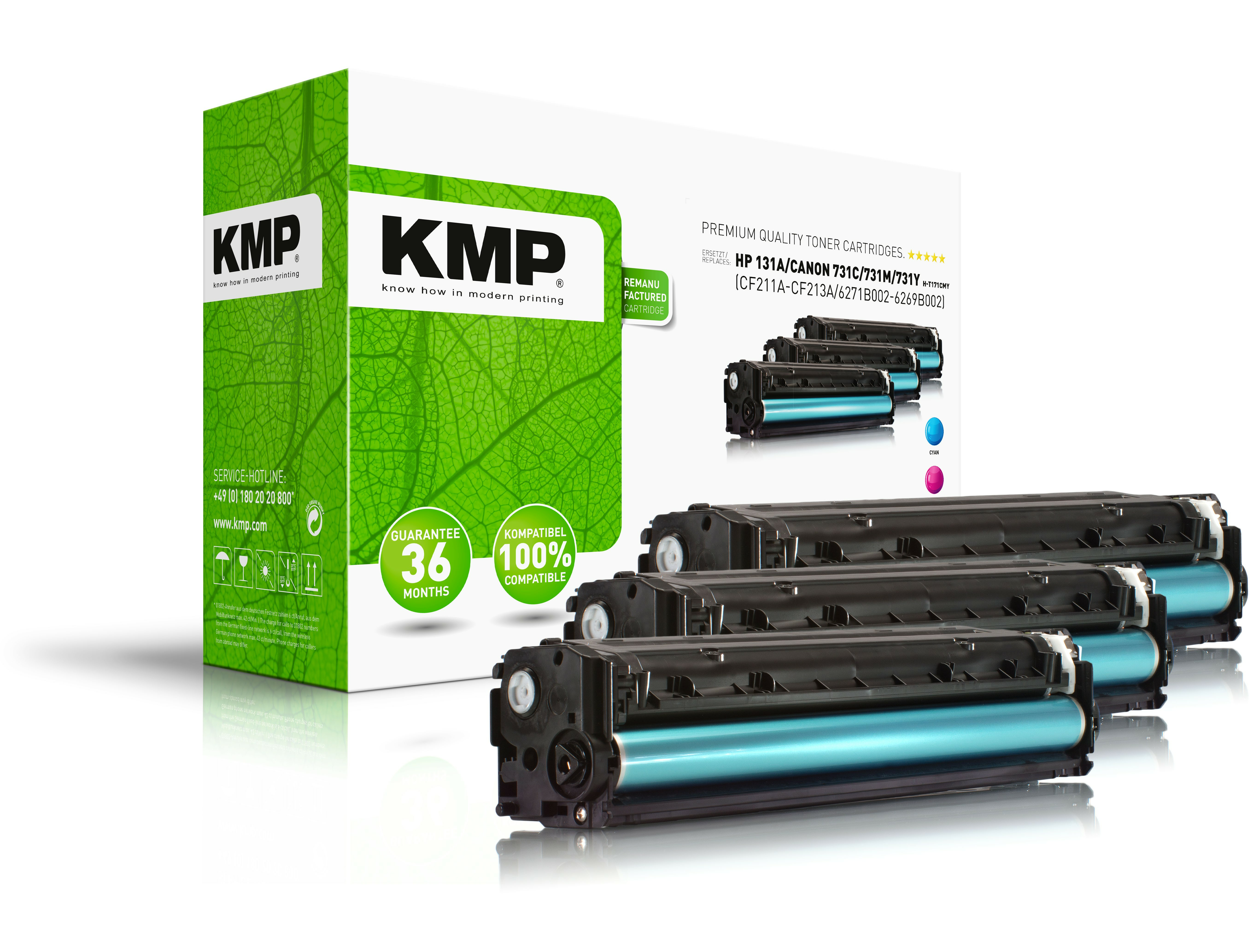 KMP MULTIPACK H-T171CMY - 3er-Pack - Gelb, Cyan, Magenta - kompatibel - Tonerpatrone (Alternative zu: HP 131A, HP CF211A, HP CF212A, HP CF213A)