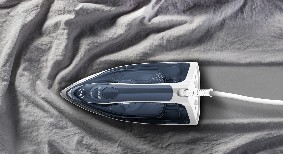 Tefal Express Steam FV2837 Ferro da stiro a secco e a vapore Piastra Cerilium 2400 W Blu, Grigio, Bianco