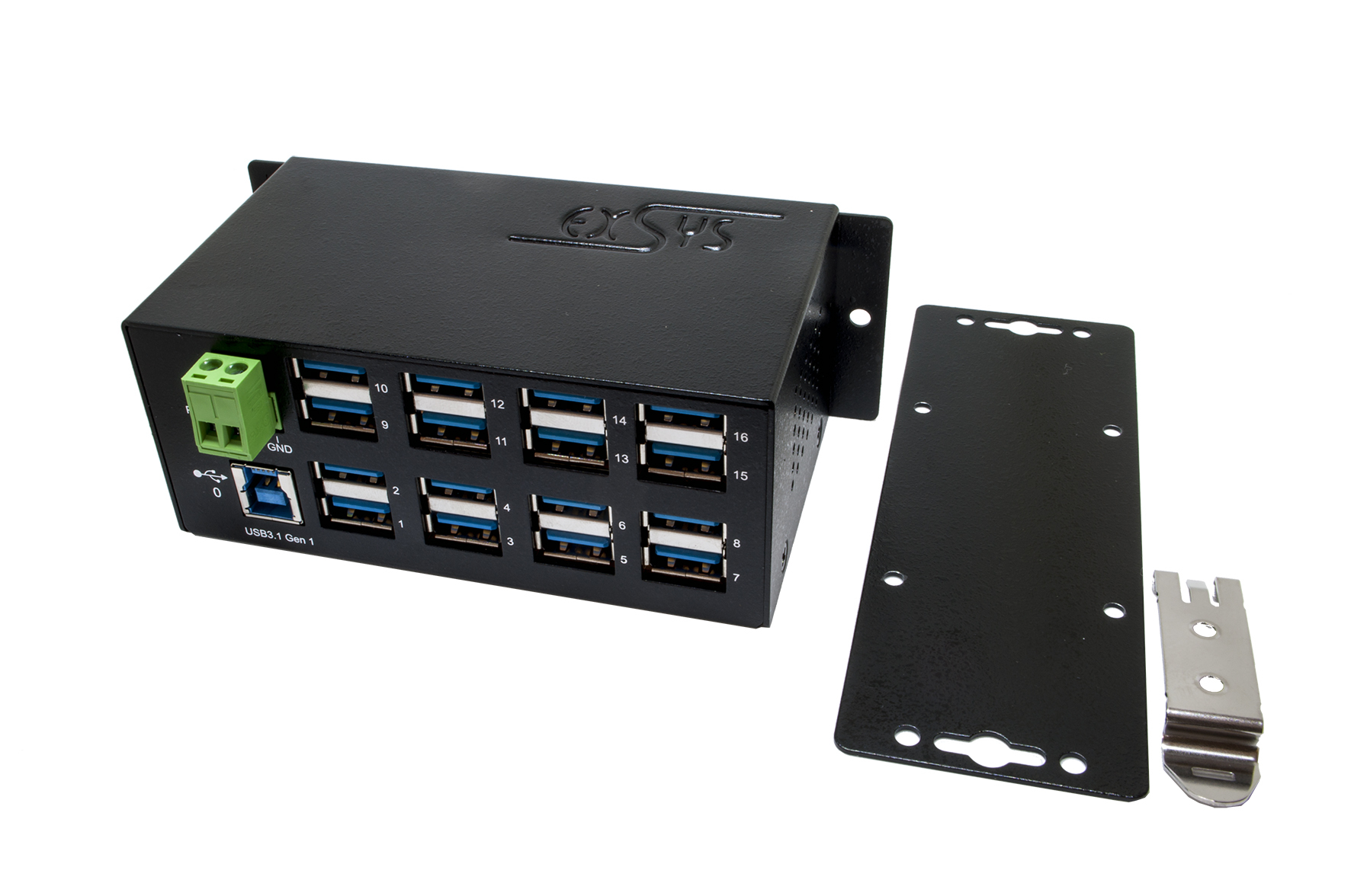 EXSYS EX-1113HMS hub de interfaz USB 3.2 Gen 1 (3.1 Gen 1) Type-B 5000 Mbit/s Negro
