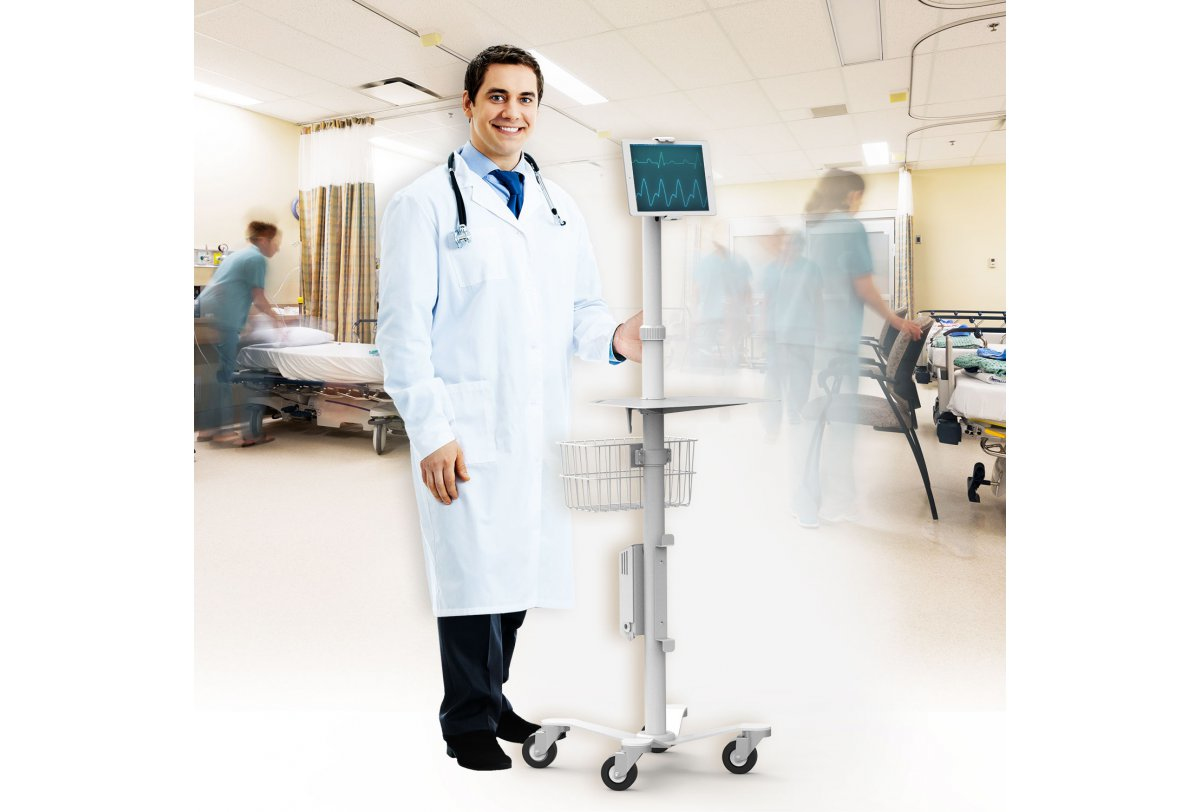 Compulocks Universal Tablet Cling Medical Rolling Kiosk - Wagen - f�r Tablett - Metall - wei� - Bildschirmgr��e: 17.8-33 cm (7-13)