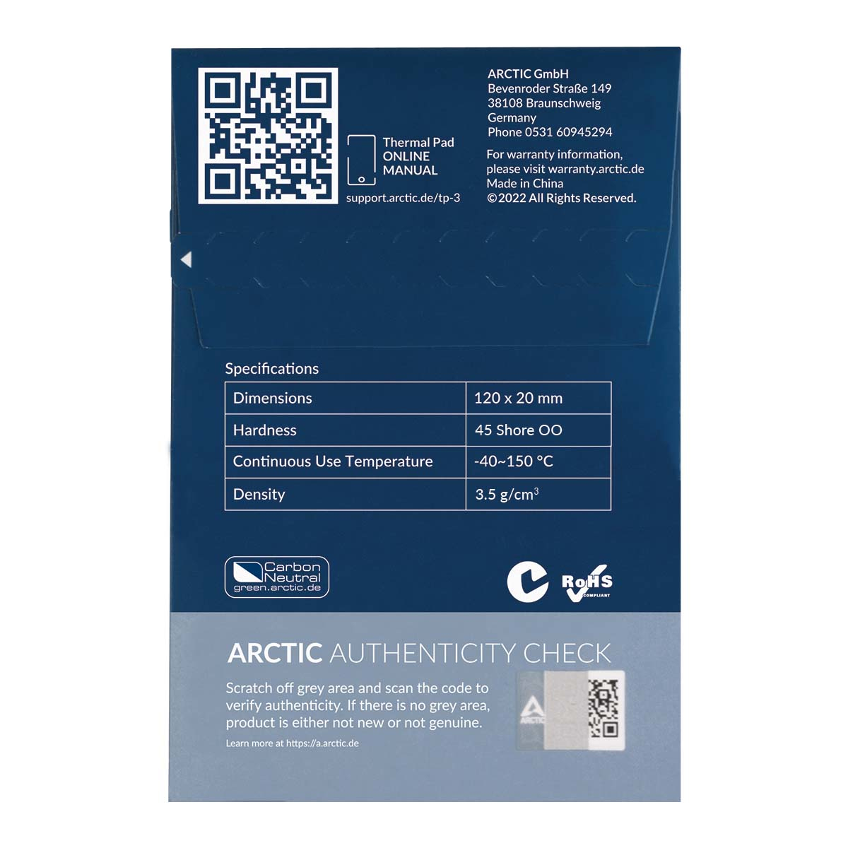 ARCTIC TP-3 Premium Performance Thermal Pad 120 x 20 mm, 0.5 mm