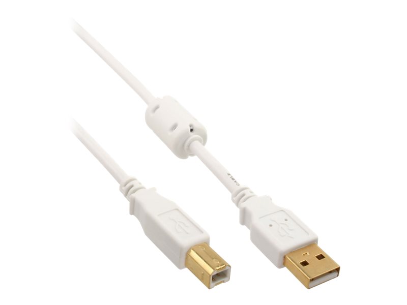 InLine USB 2.0 Cable Type A male / B male, gold plated, w/ferrite, white, 3m